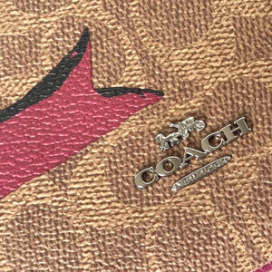 Coach Double Zip Phone Wallet Red Bow Print Signature Canvas Wristlet CAA84