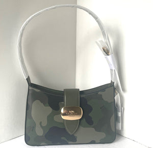 Coach Eliza Shoulder Bag Camo Leather Zip Medium CV949 Cypress ORGPKG