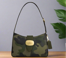 Load image into Gallery viewer, Coach Eliza Shoulder Bag Camo Leather Zip Medium CV949 Dark Cypress