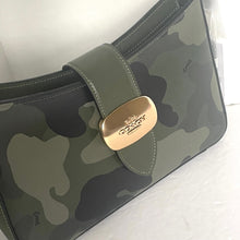 Load image into Gallery viewer, Coach Eliza Shoulder Bag Camo Leather Zip Medium CV949 Dark Cypress