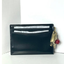 Load image into Gallery viewer, Coach Essential Card Case Black Spazzolato Leather Rexy Cherry Charm CCD81