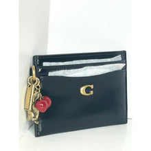 Load image into Gallery viewer, Coach Essential Card Case Black Spazzolato Leather Rexy Cherry Charm CCD81