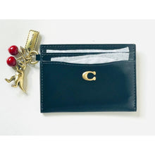 Load image into Gallery viewer, Coach Essential Card Case Black Spazzolato Leather Rexy Cherry Charm CCD81