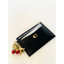 Load image into Gallery viewer, Coach Essential Card Case Black Spazzolato Leather Rexy Cherry Charm CCD81