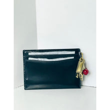 Load image into Gallery viewer, Black leather wallet with a keychain on a white background