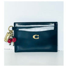 Load image into Gallery viewer, Coach Essential Card Case Black Spazzolato Leather Rexy Cherry Charm CCD81