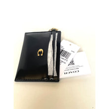 Load image into Gallery viewer, Coach Essential Card Case Black Spazzolato Leather Rexy Cherry Charm CCD81