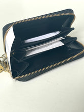 Load image into Gallery viewer, Open navy blue wallet with gold zipper on a white background
