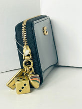 Load image into Gallery viewer, Blue wallet with gold zipper and charm on a white background