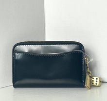 Load image into Gallery viewer, Navy blue wallet with a gold charm on a white surface