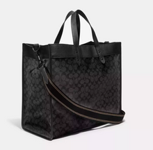 Load image into Gallery viewer, Coach Field Tote 40 Large Black Leather Crossbody Logo Canvas Leather C7674