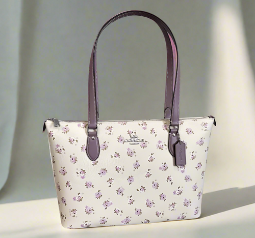 Coach Floral Gallery Tote Large White Signature Canvas CAL59 Bag Lilac ORIGPKG