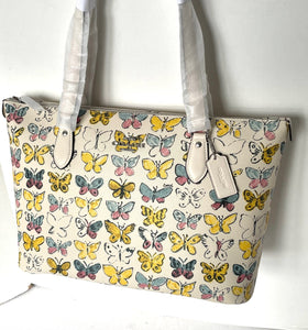 Coach Gallery Tote Butterfly White Signature Canvas CAR36 Shoulder Bag