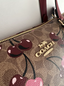 Coach Gallery Tote Cherry Print Brown Signature Canvas  CAA71 Shoulder Bag