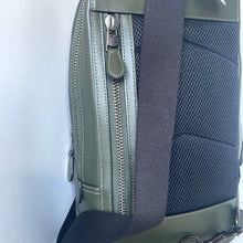 Load image into Gallery viewer, Green and gray backpack with a visible zipper on a white background