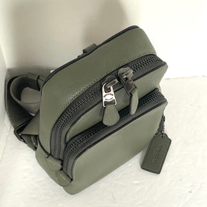 Coach Gotham Pack Sling Mens Army Green Leather Backpack Crossbody C5331