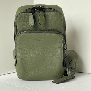 Coach Gotham Pack Sling Mens Army Green Leather Backpack Crossbody C5331