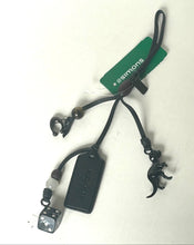 Load image into Gallery viewer, Black lanyard with a tag featuring 'simons' brand on a white background