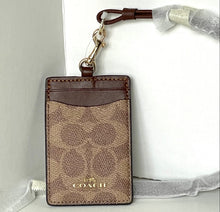 Load image into Gallery viewer, Coach ID Lanyard Card Holder CZ285 Tan Brown Signature Canvas Leather
