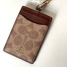 Load image into Gallery viewer, Coach ID Lanyard Card Holder CZ285 Tan Brown Signature Canvas Leather