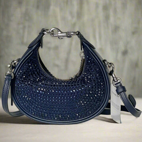 Coach Jonie Bag Crystal Beaded Leather Crossbody Blue Mini CW574 Wristlet