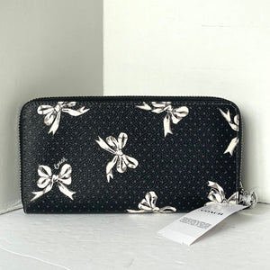 Coach Long Zip Around White Bow Wallet Phone Wristlet Black Canvas CZ327