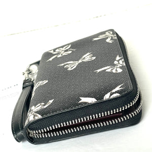 Coach Long Zip Around White Bow Wallet Phone Wristlet Black Canvas CZ327