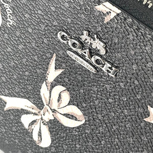 Coach Long Zip Around White Bow Wallet Phone Wristlet Black Canvas CZ327
