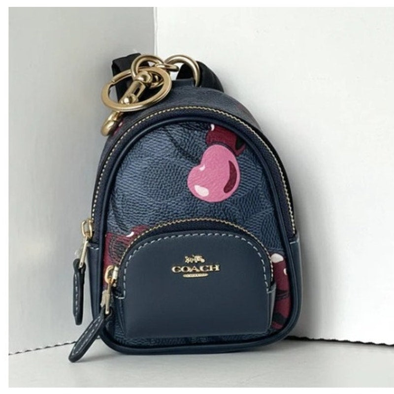Coach Mini Court Backpack Charm CZ086 Cherry Signature Canvas Keychain