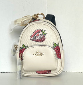 Coach Mini Court Strawberry Backpack Bag Charm CAO93 White Keychain ORGPKG