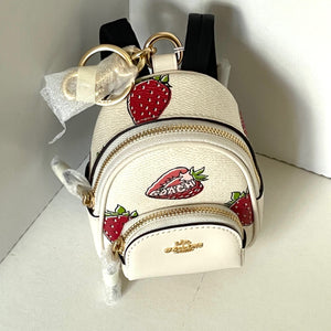 Coach Mini Court Strawberry Backpack Bag Charm CAO93 White Keychain ORGPKG