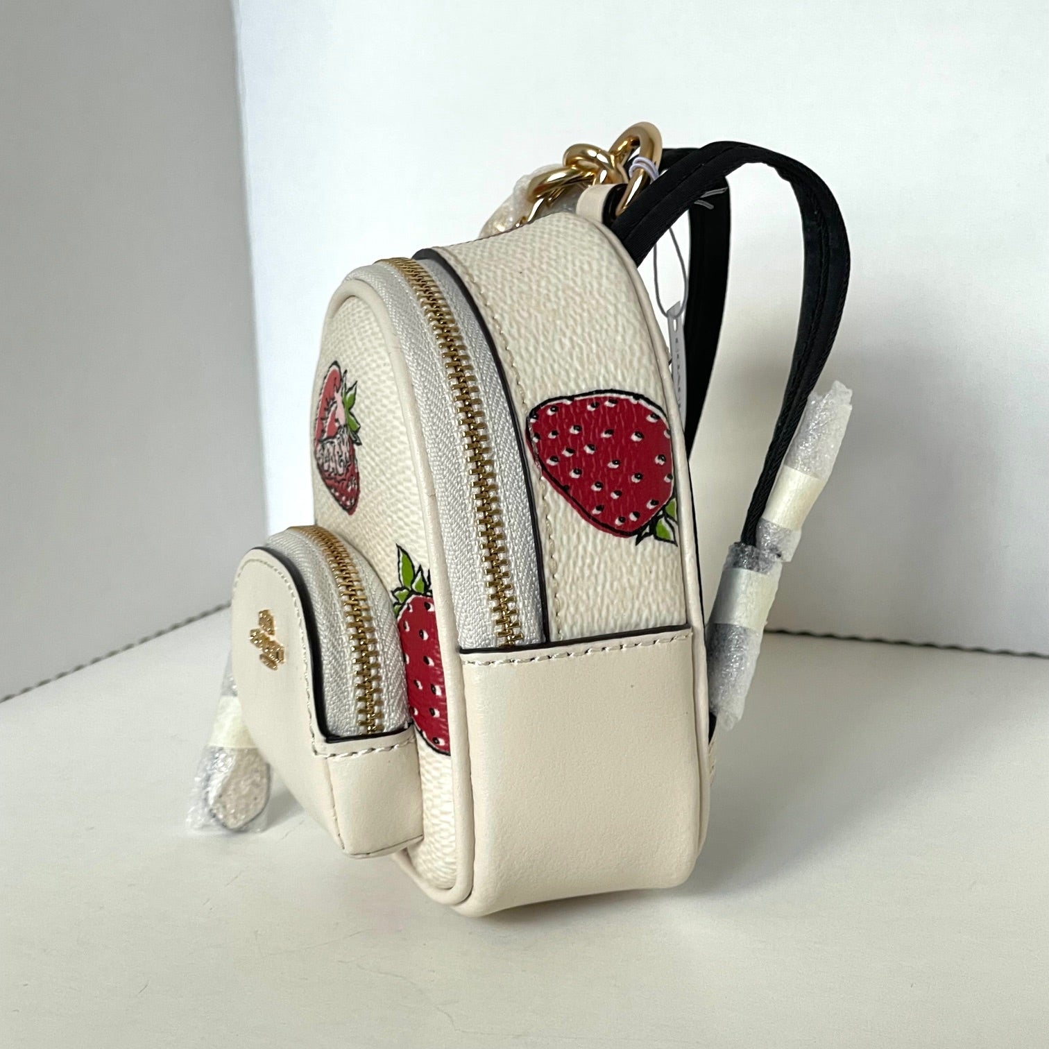 Coach Mini Court Backpack Bag Charm CA093 Strawberry White Keychain