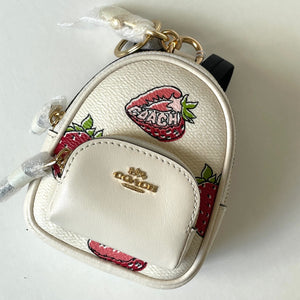 Coach Mini Court Strawberry Backpack Bag Charm CAO93 White Keychain ORGPKG