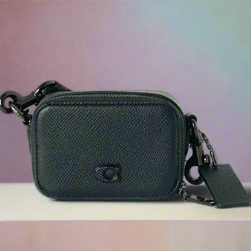 Coach Mini Crossbody Pouch Black Crossgrain Leather CP271 Cards Earbuds Case