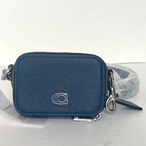 Coach Mini Crossbody Pouch Blue Crossgrain Leather CP271 Cards Earbuds Case