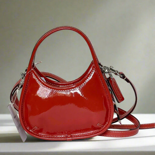 Coach Mini Ergo Bag Crinkle Patent Coachtopia Deep Orange Leather CQ832