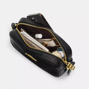 Coach Mini Jamie Camera Bag Black Bow Signature Canvas Brown Crossbody CY778