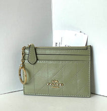 Load image into Gallery viewer, Coach Mini Skinny ID Case CEH41 Quilted Leather Keyring Wallet Pistachio