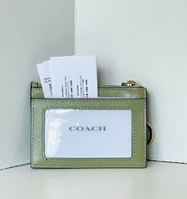 Load image into Gallery viewer, Coach Mini Skinny ID Case CEH41 Quilted Leather Keyring Wallet Pistachio