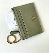 Load image into Gallery viewer, Coach Mini Skinny ID Case CEH41 Quilted Leather Keyring Wallet Pistachio
