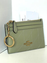 Load image into Gallery viewer, Coach Mini Skinny ID Case CEH41 Quilted Leather Keyring Wallet Pistachio