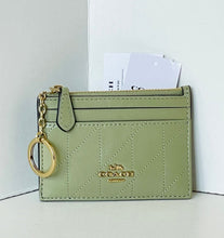 Load image into Gallery viewer, Coach Mini Skinny ID Case CEH41 Quilted Leather Keyring Wallet Pistachio