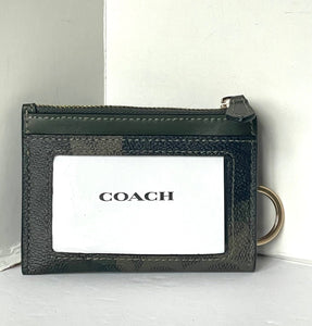Coach Mini Skinny ID Wallet Camo Keyring CW871 Signature Green Canvas