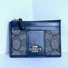 Load image into Gallery viewer, Coach Mini Skinny ID Wallet Jacquard Blue Keyring Refined Leather CU988