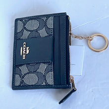 Load image into Gallery viewer, Coach Mini Skinny ID Wallet Jacquard Blue Keyring Refined Leather CU988