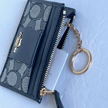 Load image into Gallery viewer, Coach Mini Skinny ID Wallet Jacquard Blue Keyring Refined Leather CU988