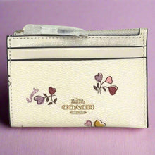 Load image into Gallery viewer, Coach Mini Skinny ID Wallet Womens White Heart Keyring Canvas Leather CW967