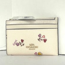 Load image into Gallery viewer, Coach Mini Skinny ID Wallet Womens White Heart Keyring Canvas Leather CW967