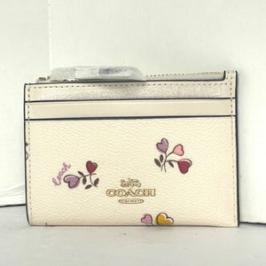 Coach Mini Skinny ID Wallet Womens White Heart Keyring Canvas Leather CW967