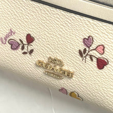Load image into Gallery viewer, Coach Mini Skinny ID Wallet Womens White Heart Keyring Canvas Leather CW967